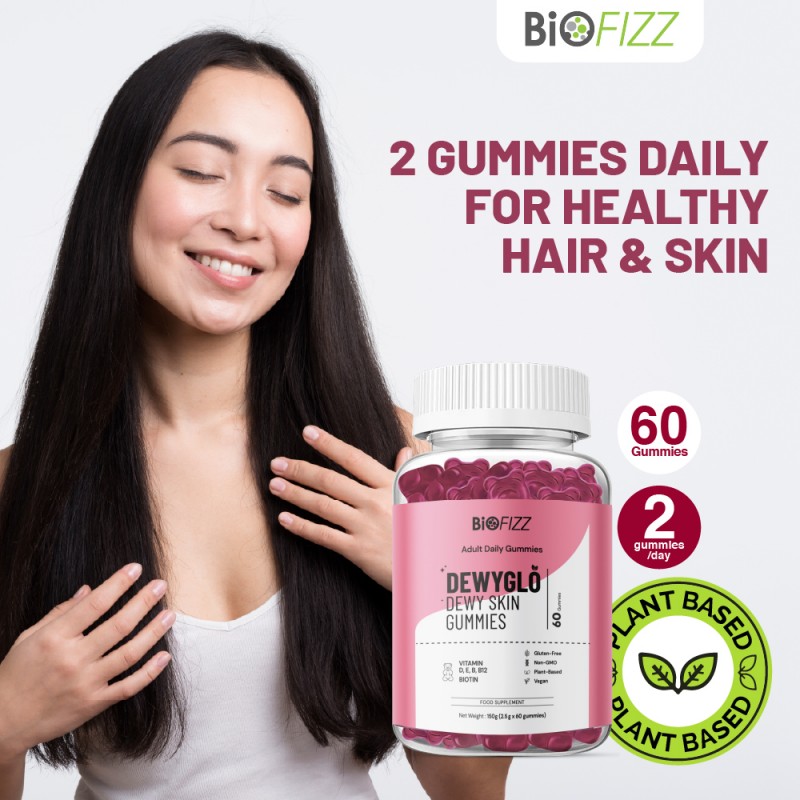 BIOFIZZ Dewyglo Dewy Skin Gummies 2.5g X 60's for Hair, Nail, Skin Supplement with Biotin, Gummy, Gummy Halal, 软糖