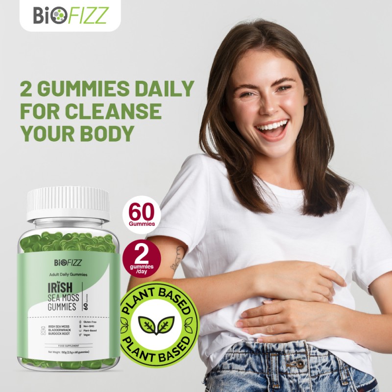BIOFIZZ Irish Sea Moss Gummies 2.5g X 60's for Detox, Energy Booster with Mineral, Gummy, Gummy Halal, 软糖