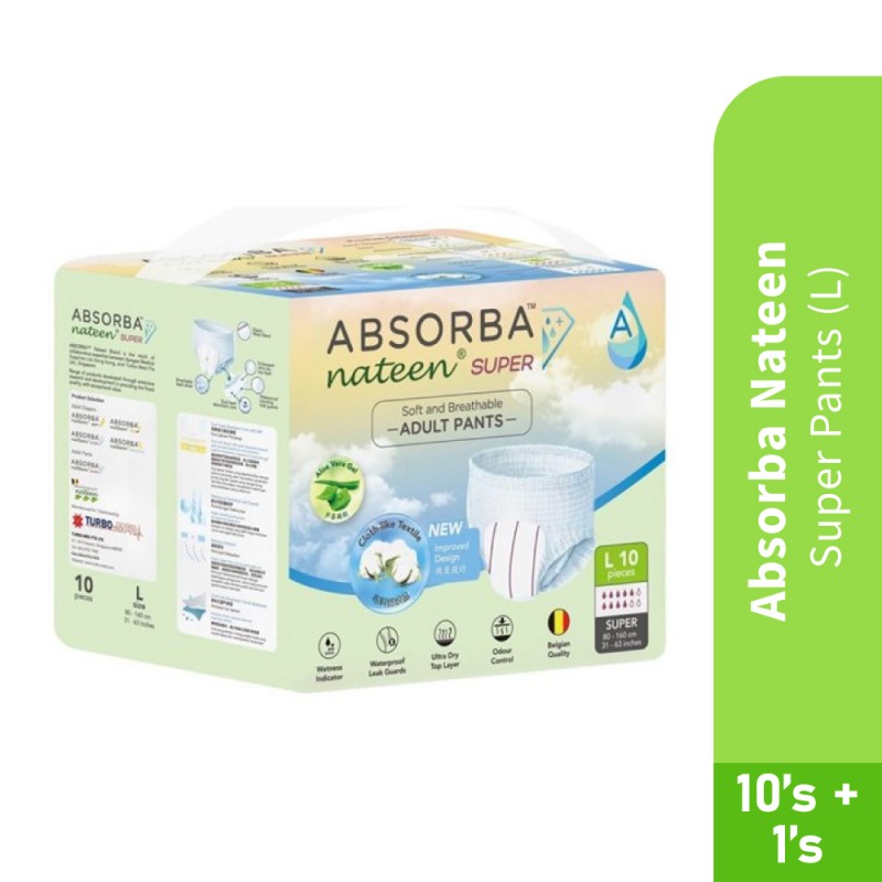 ABSORBA NATEEN Super Pants L 10'S + 1'S - Pants, Diapers Pants, 成人尿片