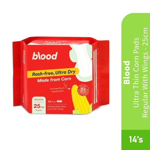 BLOOD Ultra-Thin Corn Pads Regular With Wings 25cm 14's- Pad, Sanitary Pad, Tuala Wanita