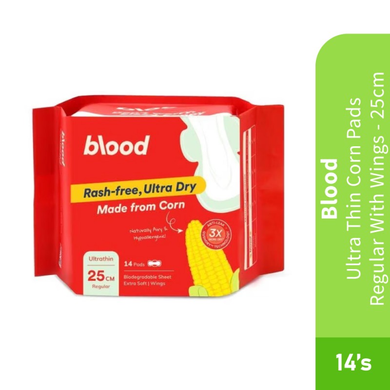 BLOOD Ultra-Thin Corn Pads Regular With Wings 25cm 14's- Pad, Sanitary Pad, Tuala Wanita