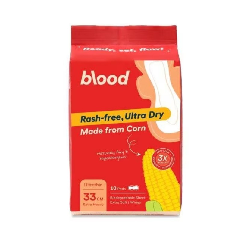 BLOOD Ultra-Thin Corn Pads Extra Heavy With Wings 33cm 10's- Pad, Sanitary Pad, Tuala Wanita