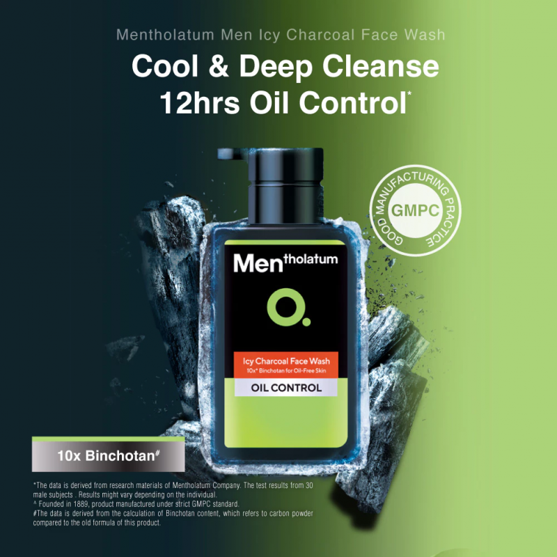 MENTHOLATUM Men Icy Charcoal Face Wash 50g- Facial Cleanser, Face Wash Men, Oil Control