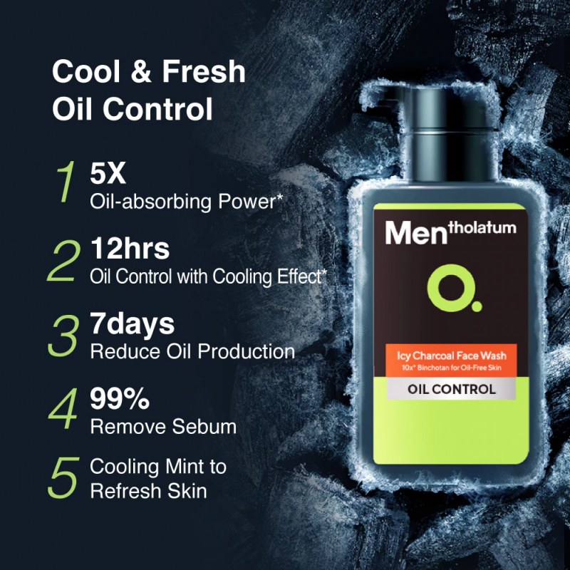 MENTHOLATUM Men Icy Charcoal Face Wash 50g- Facial Cleanser, Face Wash Men, Oil Control