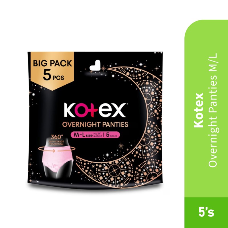 KOTEX Overnight Panties M/L Size 5's Kotex Pants, Tuala Wanita, Cotton Panties, Sanitary Pants, 衛生棉