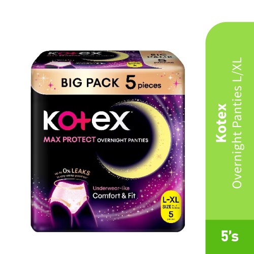 KOTEX Overnight Panties L/XL Size 5's Kotex Pants, Tuala Wanita, Cotton Panties, Sanitary Pants, 衛生棉