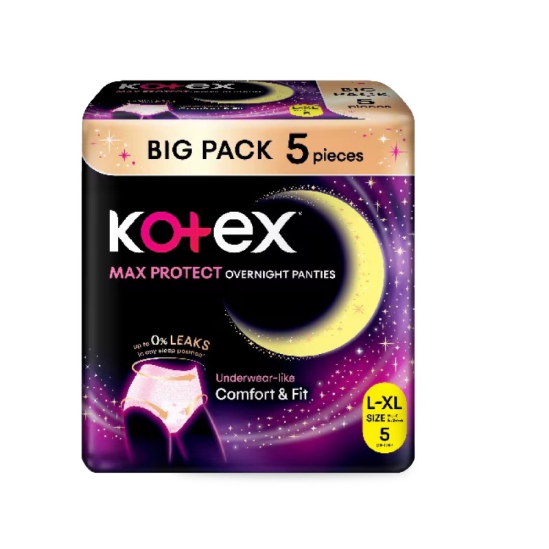 KOTEX Overnight Panties L/XL Size 5's Kotex Pants, Tuala Wanita, Cotton Panties, Sanitary Pants, 衛生棉