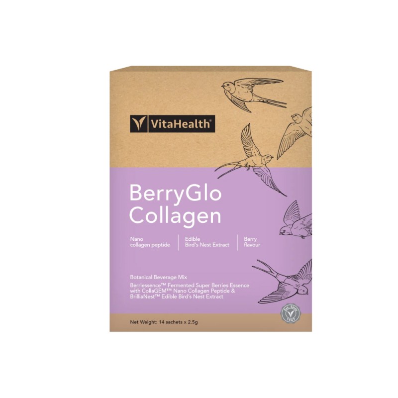 VITAHEALTH Berryglo Collagen 2.5g X 14's with Collagen Peptide, Bird Nest, Sarang Burung, Collagen Drink
