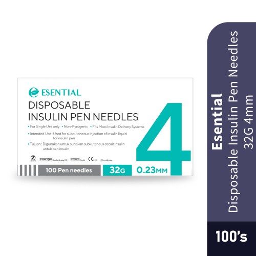 ESENTIAL Disposable Insulin Pen Needles 32g 4mm Jarum Insulin 100 pcs, 胰岛素针