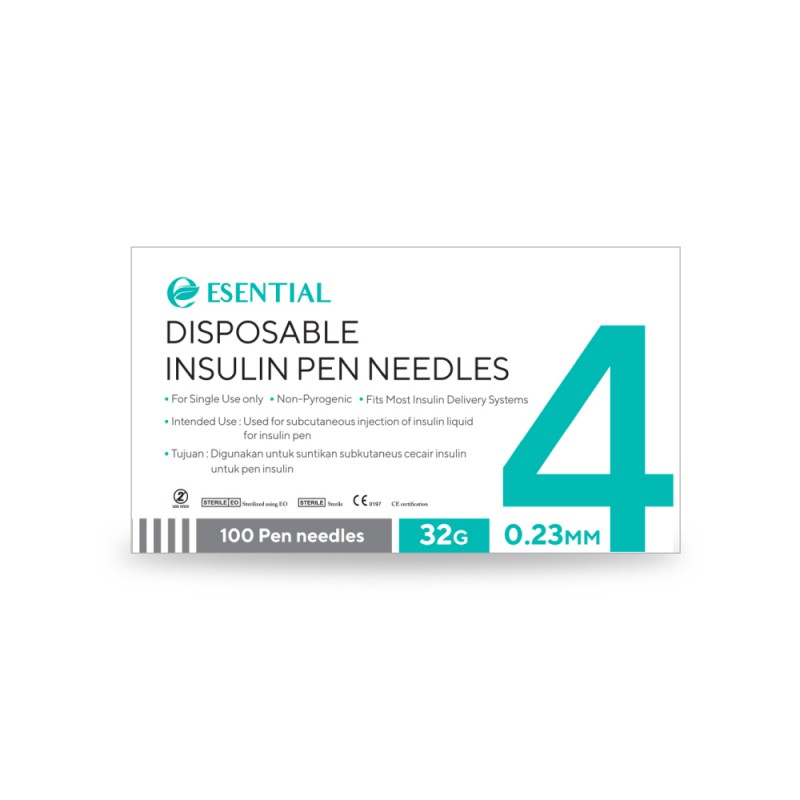 ESENTIAL Disposable Insulin Pen Needles 32g 4mm Jarum Insulin 100 pcs, 胰岛素针