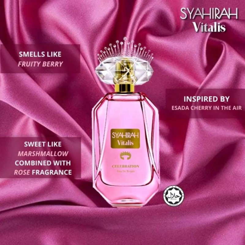 SYAHIRAH Vitalis EDR Celebration 50ml with Floral, Rose, Berry Fragrance, Perfume, Pewangi, 香水