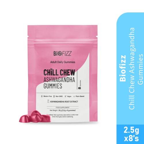 BIOFIZZ Chill Chew Ashwagandha Gummies 2.5g X 8's for Relax, Sleep, Stress, Gummy, Gummy Halal, 软糖