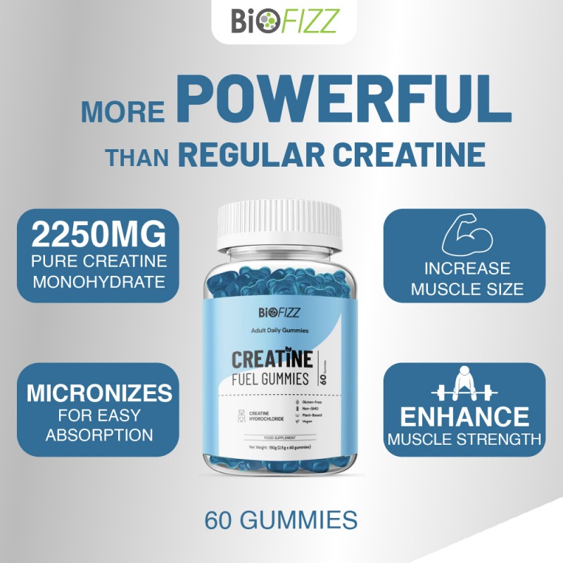 BIOFIZZ Creatine Fuel Gummies 2.5g X 8's for Muscle, Muscle Recovery, Energy Booster, Gummy, Gummy Halal, 软糖