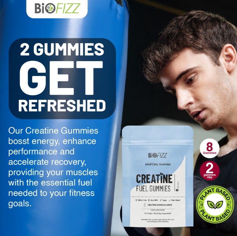 BIOFIZZ Creatine Fuel Gummies 2.5g X 8's for Muscle, Muscle Recovery, Energy Booster, Gummy, Gummy Halal, 软糖