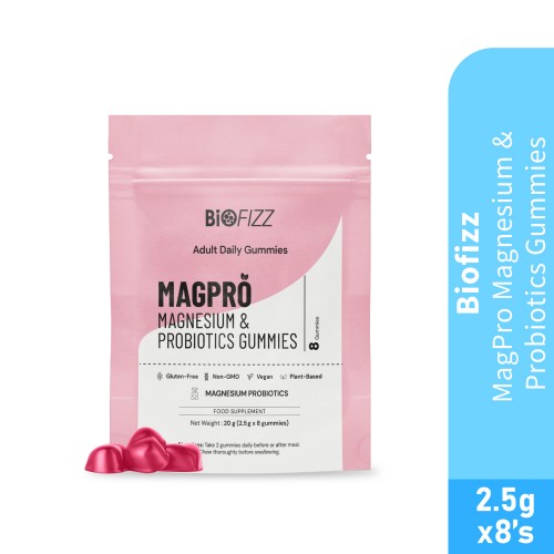 BIOFIZZ Magpro Magnesium & Probiotics Gummies 2.5g x 8's for Gut Health, Sleep, Probiotic Supplement, Gummy