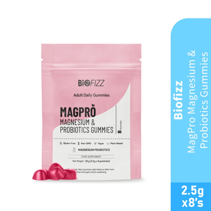 BIOFIZZ Magpro Magnesium & Probiotics Gummies 2.5g x 8's for Gut Health, Sleep, Probiotic Supplement, Gummy