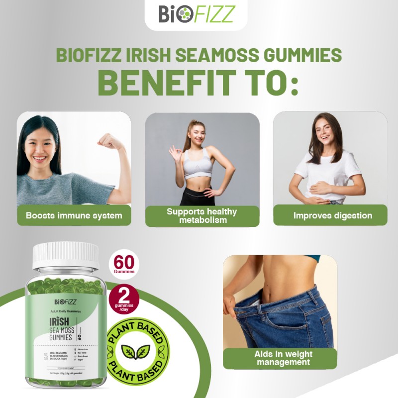 BIOFIZZ Irish Sea Moss Gummies 2.5g X 8's for Detox, Energy Booster with Mineral, Gummy, Gummy Halal, 软糖