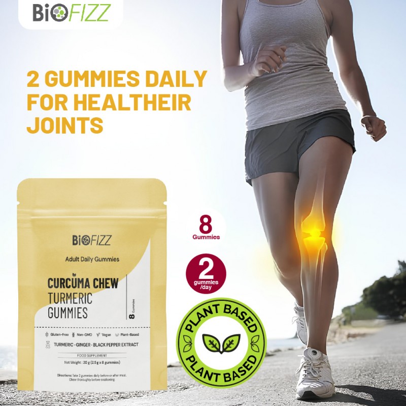 BIOFIZZ Curcurma Chew Turmeric Gummies 2.5g X 8's for Joint, Arthritis, Gummy, Gummy Halal, 软糖