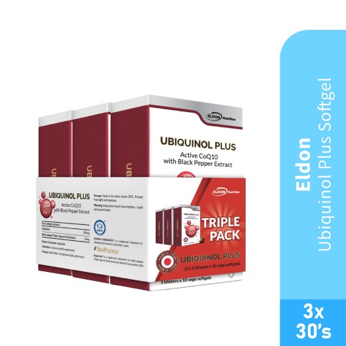 ELDON NUTRITION Ubiquinol Plus Softgel 3x30's with Coq10, Bioperine, Q10 Supplement,Coq10 Ubiquinol