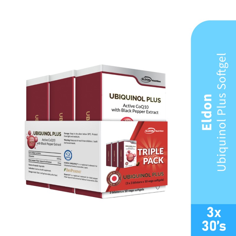 ELDON NUTRITION Ubiquinol Plus Softgel 3x30's with Coq10, Bioperine, Q10 Supplement,Coq10 Ubiquinol
