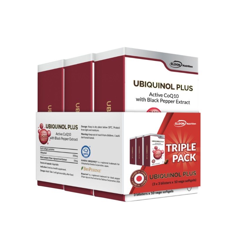 ELDON NUTRITION Ubiquinol Plus Softgel 3x30's with Coq10, Bioperine, Q10 Supplement,Coq10 Ubiquinol