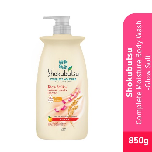 SHOKUBUTSU Body Wash Complete Moisture 850g - Glow Soft Sabun Badan, Sabun Mandi Tahan Lama, 沐浴露