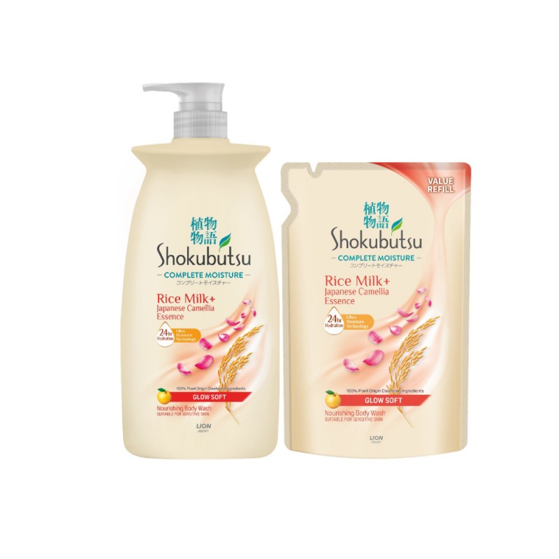 SHOKUBUTSU Body Wash Complete Moisture 850g - Glow Soft Sabun Badan, Sabun Mandi Tahan Lama, 沐浴露