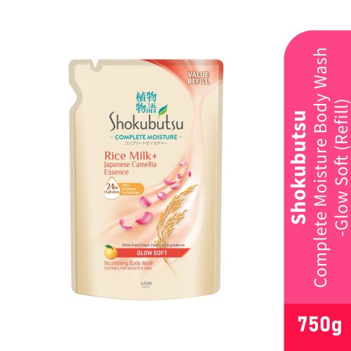SHOKUBUTSU Body Wash Refill Complete Moisture 750g  - Glow Soft, Sabun Badan, Sabun Mandi Tahan Lama, 沐浴露