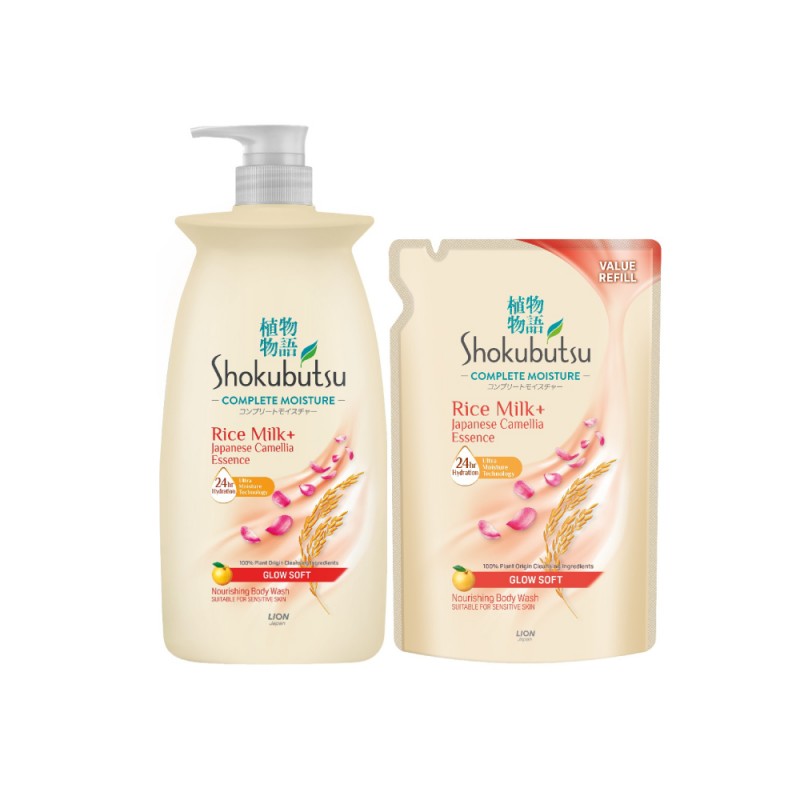 SHOKUBUTSU Body Wash Refill Complete Moisture 750g  - Glow Soft, Sabun Badan, Sabun Mandi Tahan Lama, 沐浴露