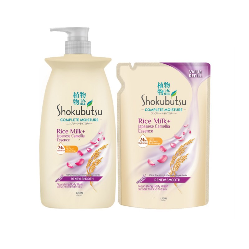 SHOKUBUTSU Body Wash Refill Complete Moisture 750g - Renew Smooth, Sabun Badan, Sabun Mandi Tahan Lama, 沐浴露