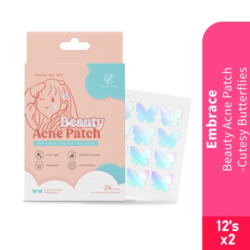 EMBRACE Beauty Acne Patch 12's X 2 - Cutesy Butterflies Pimple Patch, Patch Jerawat, Hydrocolloid Patches, Ance Patch, 痘