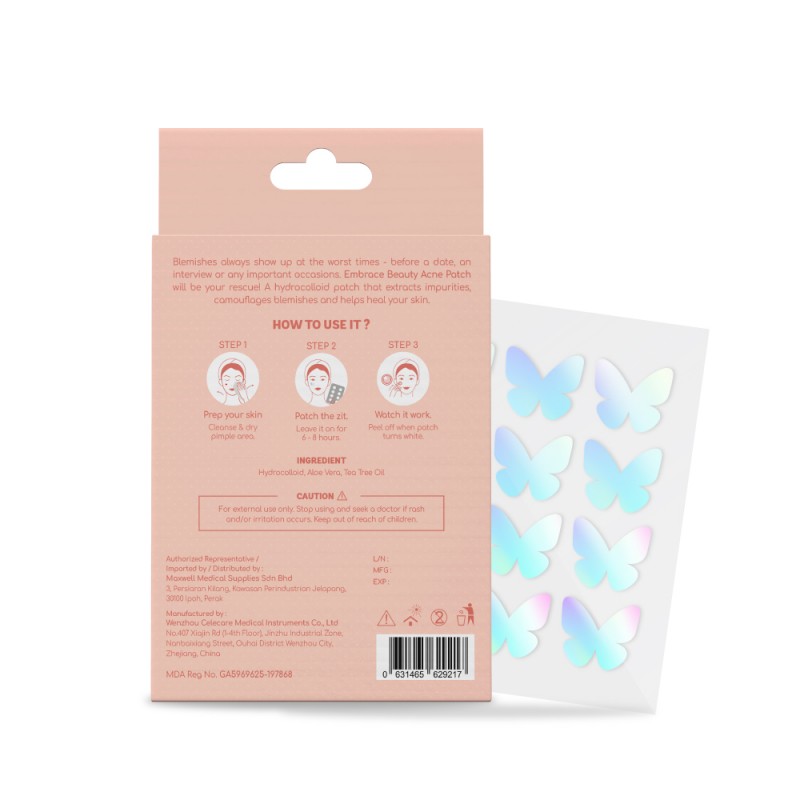 EMBRACE Beauty Acne Patch 12's X 2 - Cutesy Butterflies Pimple Patch, Patch Jerawat, Hydrocolloid Patches, Ance Patch, 痘