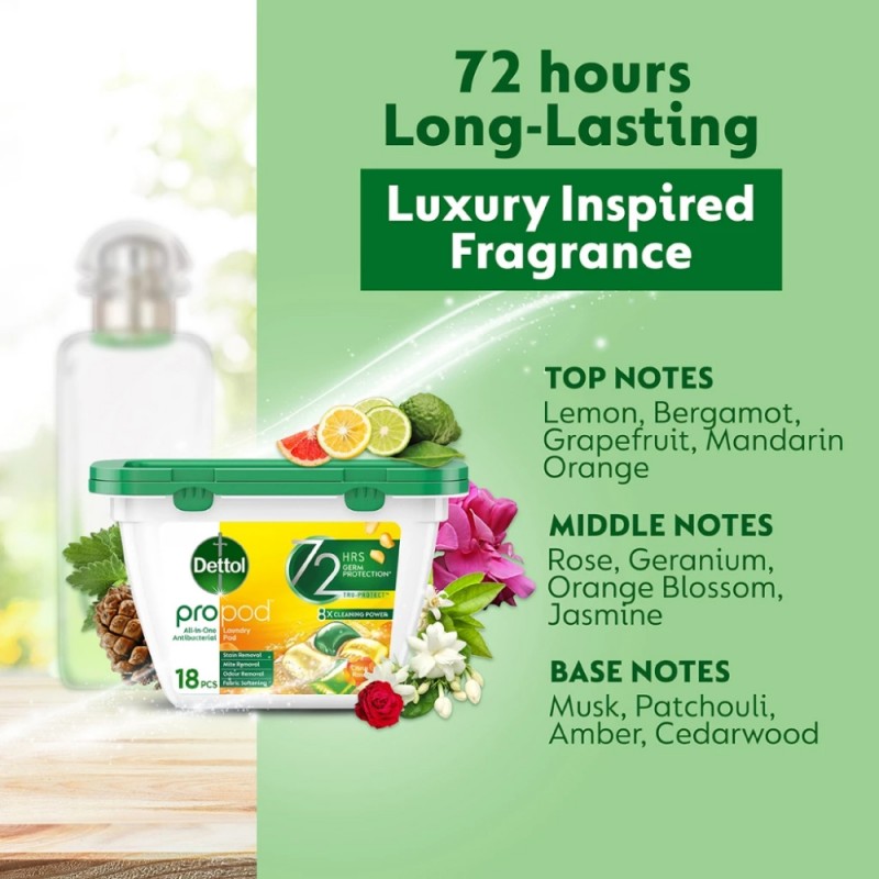 DETTOL Laundry Pod 18's - Citrus Rose for Capsule Detergent, Sabun Basuh Baju, Detergent Capsule, 洗衣粉