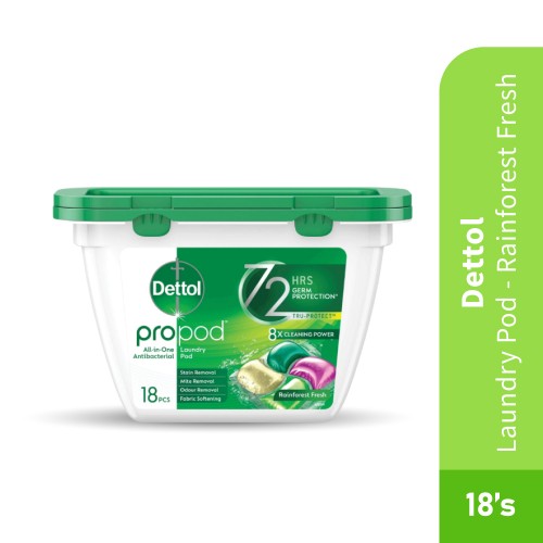 DETTOL Laundry Pod 18's - Rainforest Fresh for Capsule Detergent, Sabun Basuh Baju, Detergent Capsule, 洗衣粉
