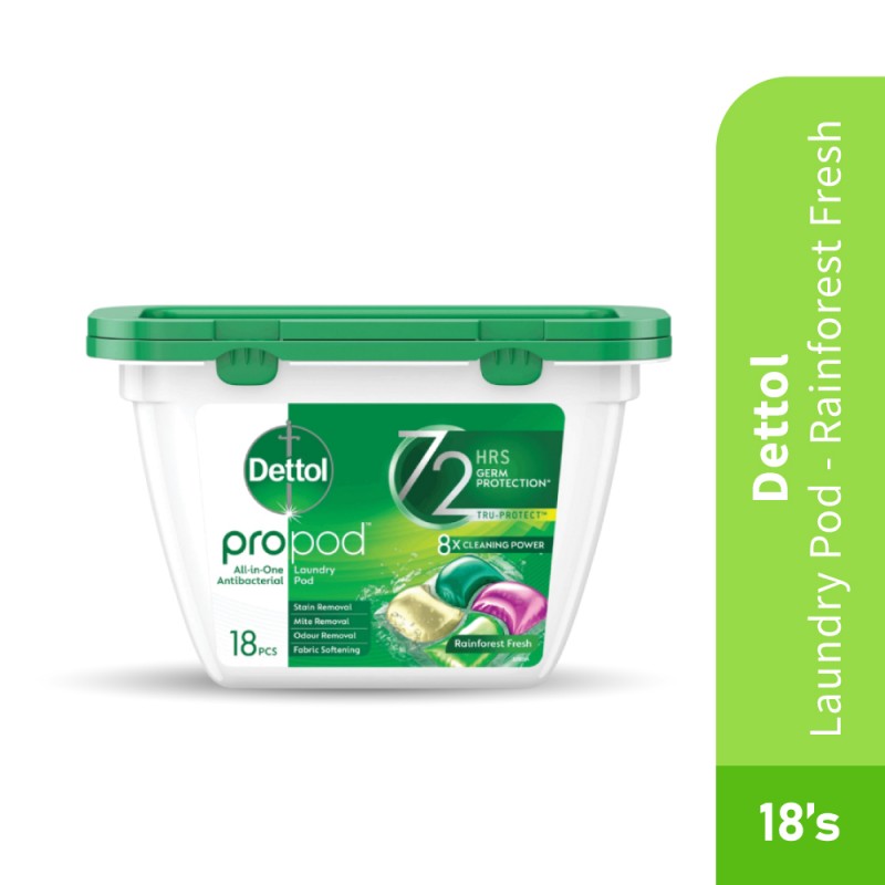 DETTOL Laundry Pod 18's - Rainforest Fresh for Capsule Detergent, Sabun Basuh Baju, Detergent Capsule, 洗衣粉