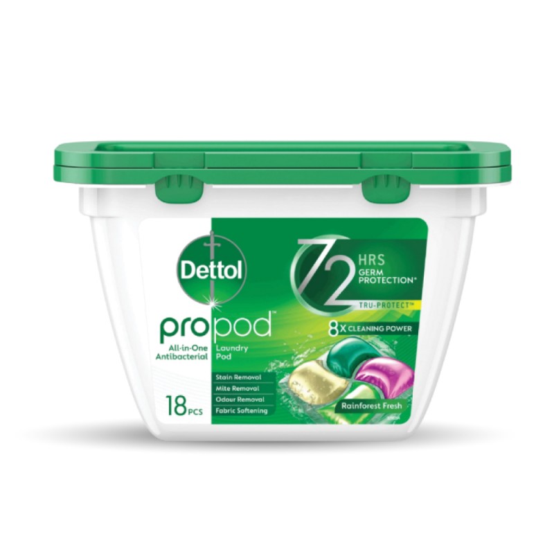 DETTOL Laundry Pod 18's - Rainforest Fresh for Capsule Detergent, Sabun Basuh Baju, Detergent Capsule, 洗衣粉