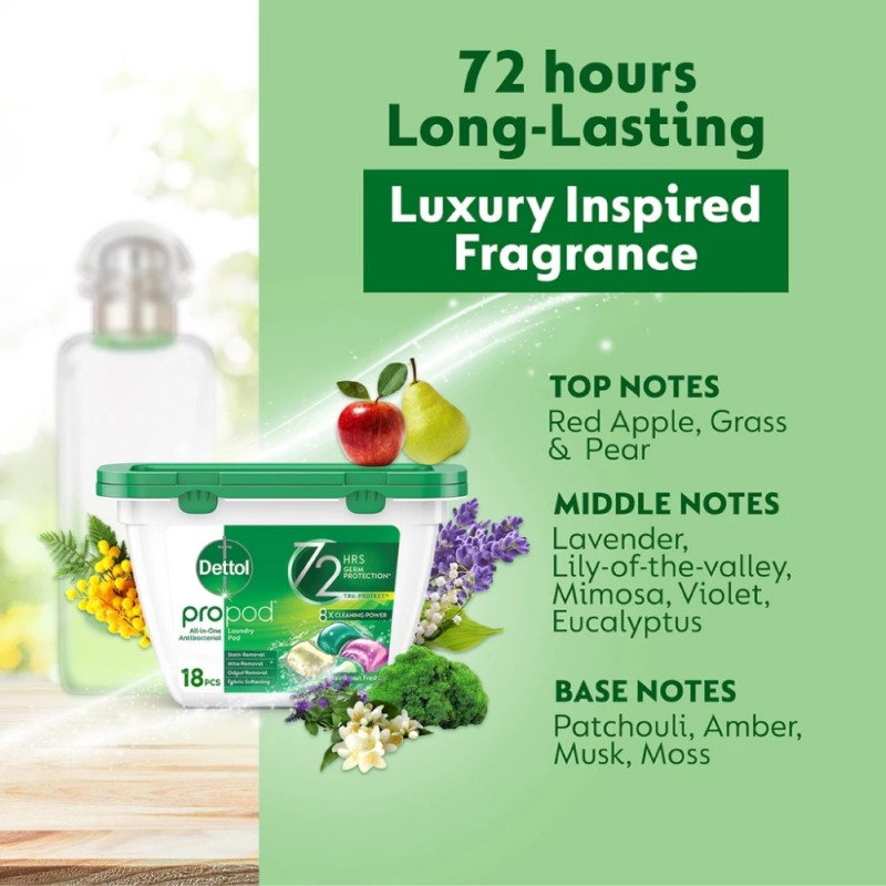 DETTOL Laundry Pod 18's - Rainforest Fresh for Capsule Detergent, Sabun Basuh Baju, Detergent Capsule, 洗衣粉
