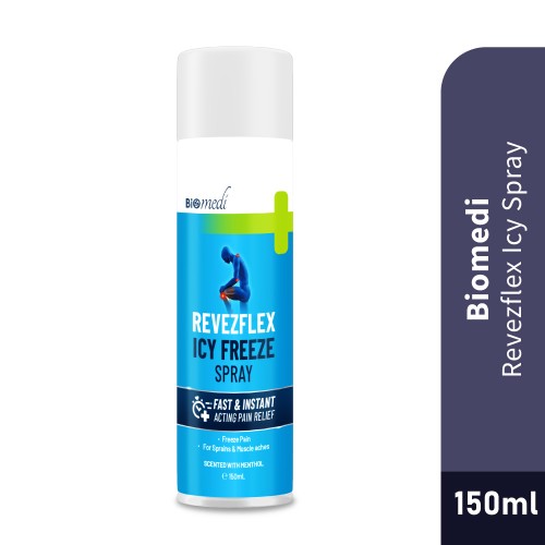 BIOMEDI Revezflex Icy Freeze Spray 150ml Pain Relief, Spray, Cramp Spray, First Aid, Muscle Spray