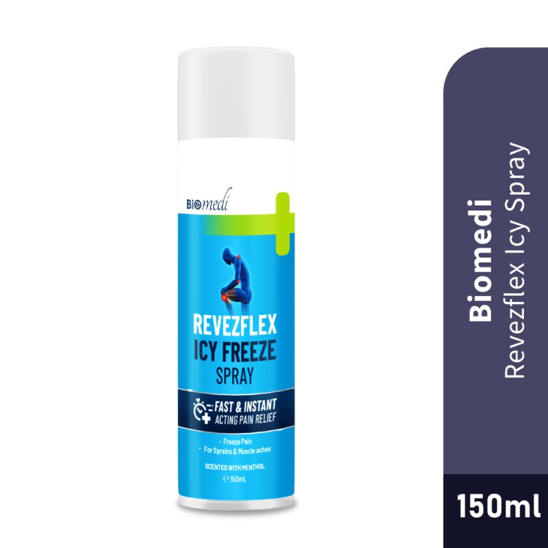 BIOMEDI Revezflex Icy Freeze Spray 150ml Pain Relief, Spray, Cramp Spray, First Aid, Muscle Spray