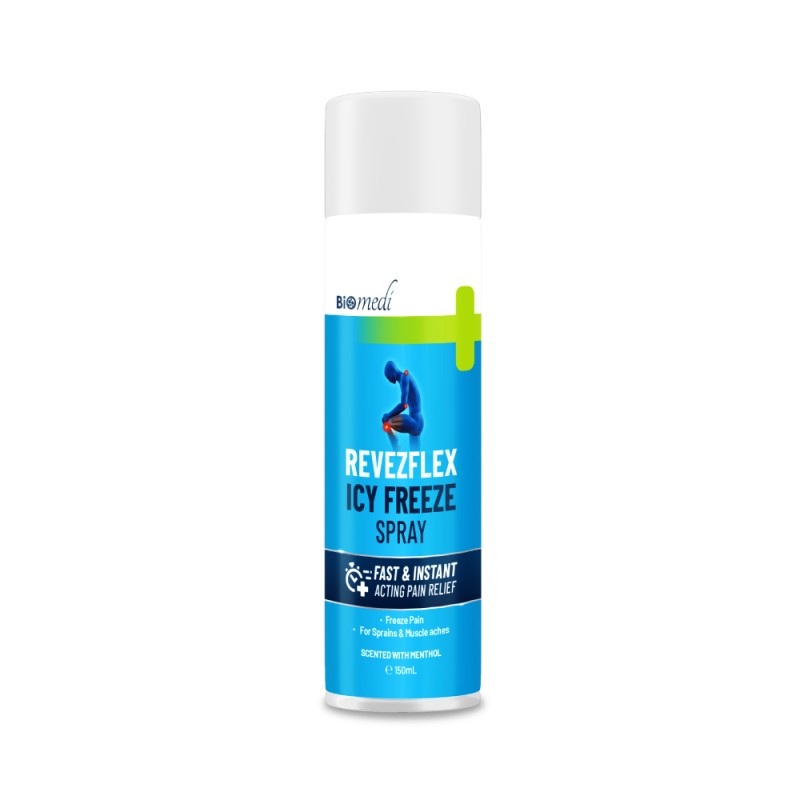 BIOMEDI Revezflex Icy Freeze Spray 150ml Pain Relief, Spray, Cramp Spray, First Aid, Muscle Spray