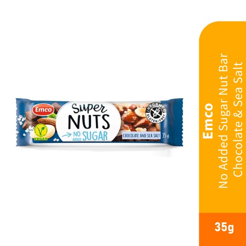 EMCO Sugar Free Nut Bar Chocolate & Sea Salt 35g for Energy Bar, Protein Bar, Snacks, Snack Halal, 零食