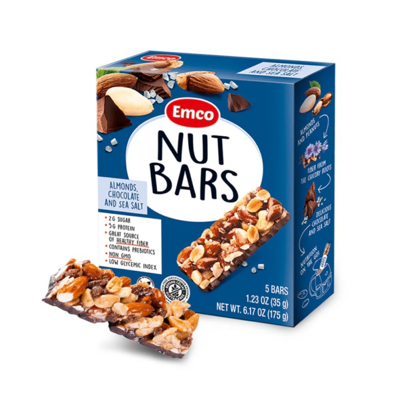 EMCO Sugar Free Nut Bar Chocolate & Sea Salt 35g for Energy Bar, Protein Bar, Snacks, Snack Halal, 零食