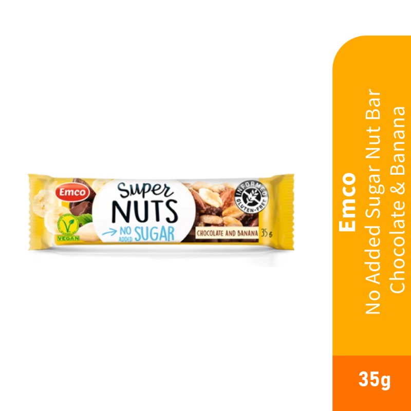 EMCO Sugar Free Nut Bar Chocolate & Banana 35g for Energy Bar, Protein Bar, Snacks, Snack Halal, 零食
