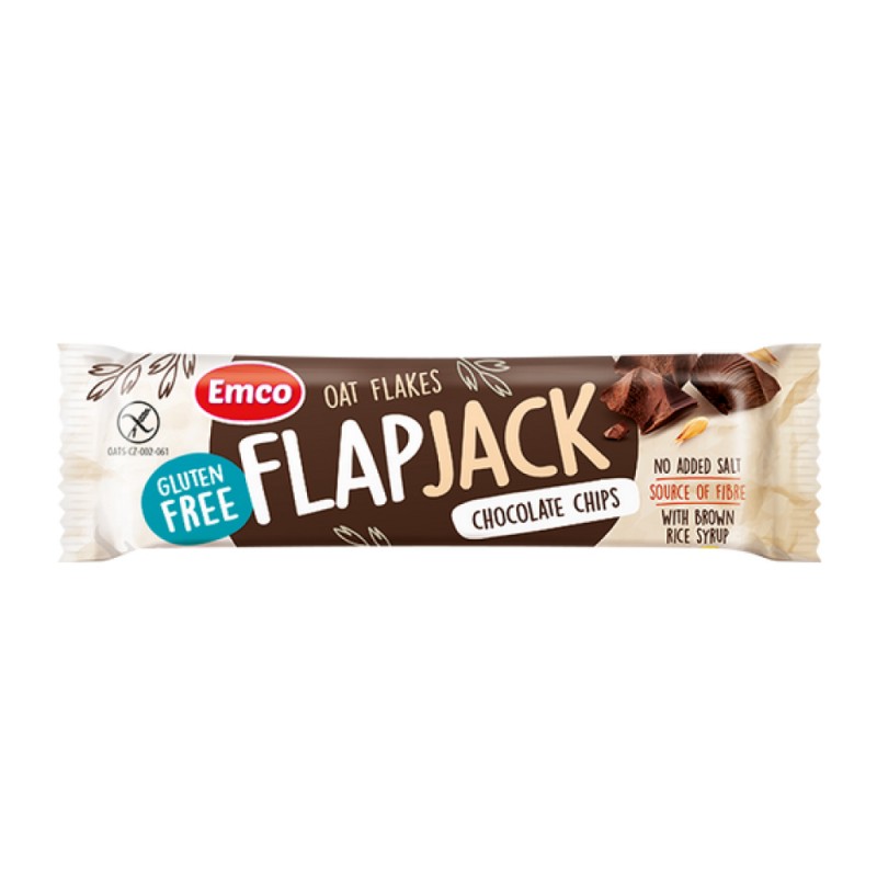 EMCO Flapjack Chocolate Chip 45g Gluten Free Snack, Sugar Free, Snack Halal