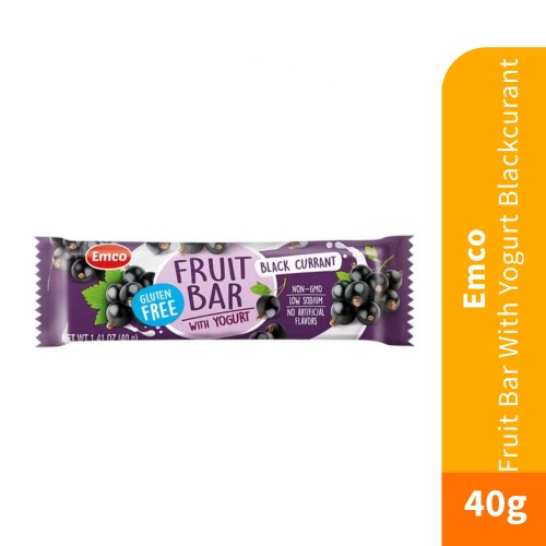 EMCO Fruit Bar with Yogurt Blackcurrant 40g Gluten Free Snack, Snack Halal, Sugar Free, Protein Bar, 零食