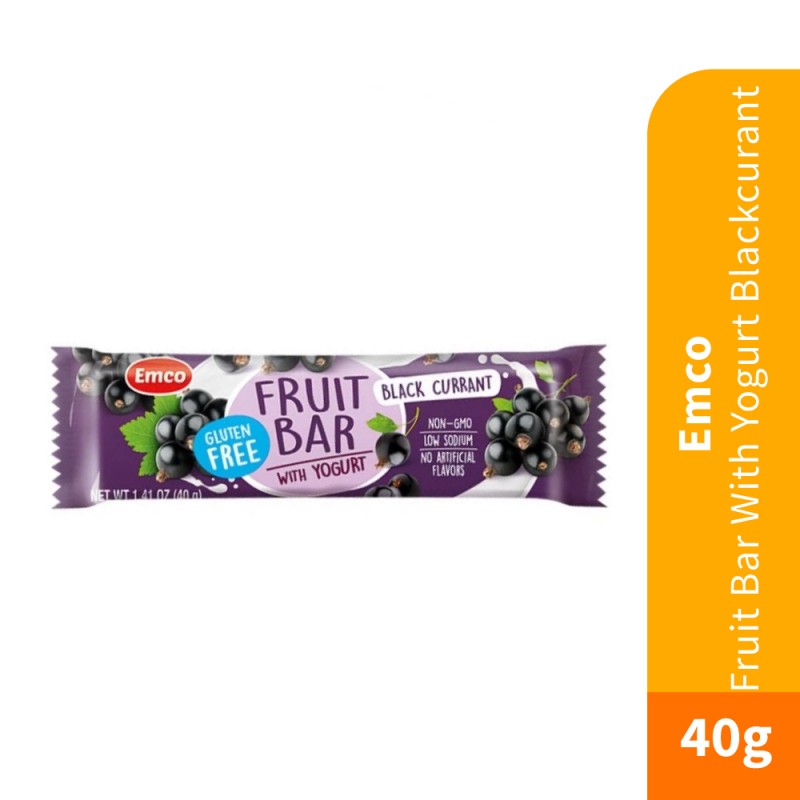 EMCO Fruit Bar with Yogurt Blackcurrant 40g Gluten Free Snack, Snack Halal, Sugar Free, Protein Bar, 零食