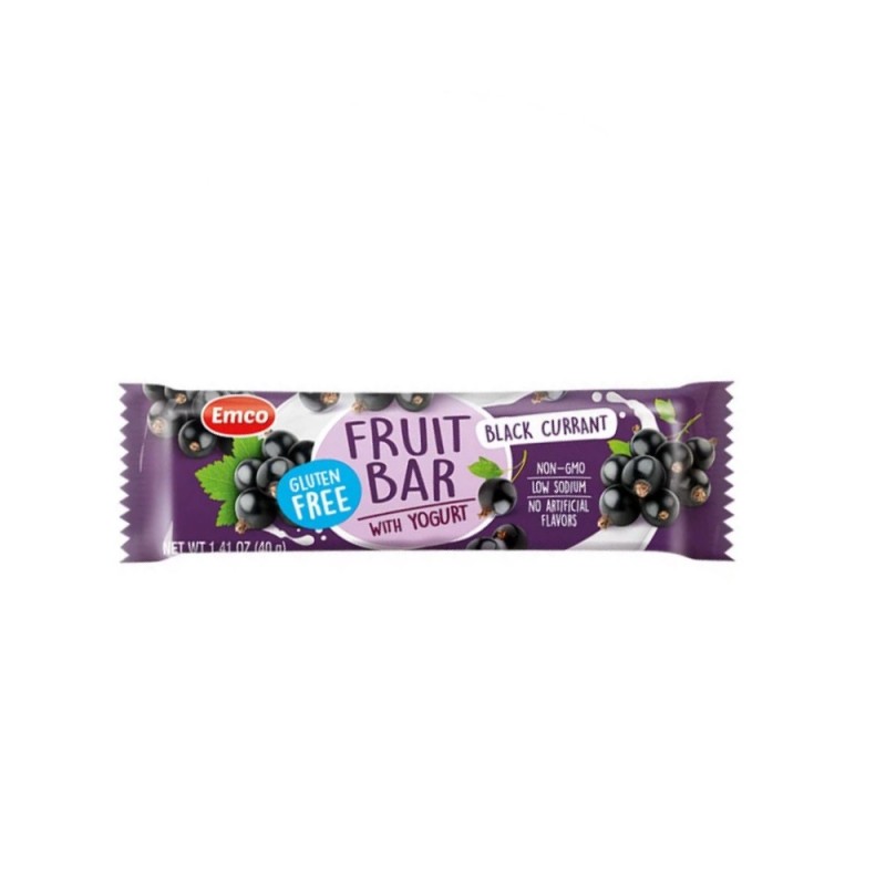 EMCO Fruit Bar with Yogurt Blackcurrant 40g Gluten Free Snack, Snack Halal, Sugar Free, Protein Bar, 零食
