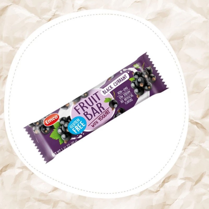 EMCO Fruit Bar with Yogurt Blackcurrant 40g Gluten Free Snack, Snack Halal, Sugar Free, Protein Bar, 零食
