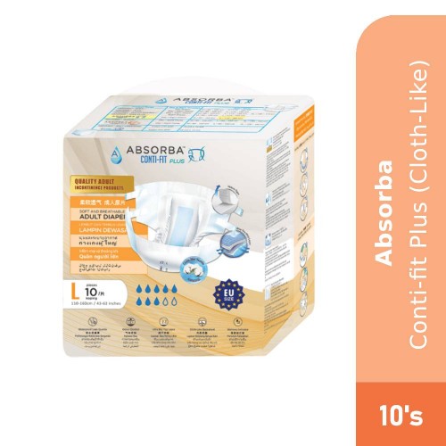 ABSORBA Conti-Fit Clothlike Diapers (Saiz L) 10's - Lampin Dewasa, Lampin Dewasa Berpelekat