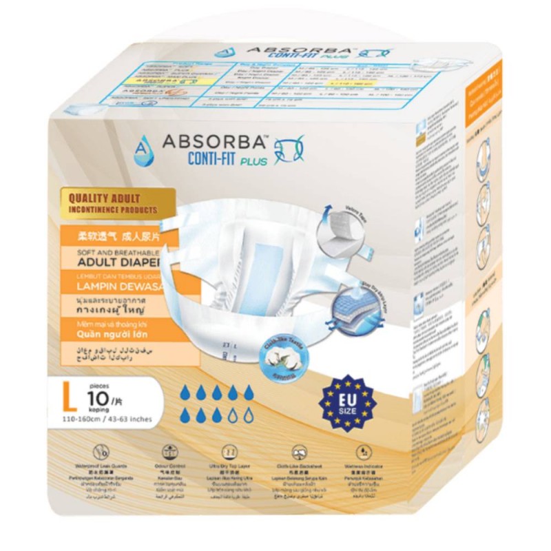 ABSORBA Conti-Fit Clothlike Diapers (Saiz L) 10's - Lampin Dewasa, Lampin Dewasa Berpelekat